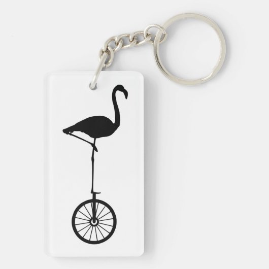 Flamingo op een wiel Quirky Silhouette Sleutelhanger (achterkant)