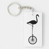 Flamingo op een wiel Quirky Silhouette Sleutelhanger (Voorkant)