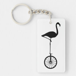 Flamingo op een wiel Quirky Silhouette Sleutelhanger