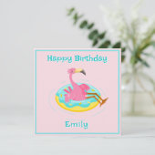 Flamingo op een zwembadring kaart (Staand voorkant)