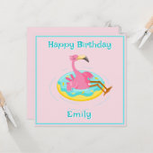 Flamingo op een zwembadring kaart (Voorkant / Achterkant in situ)