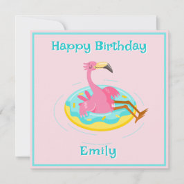 Flamingo op een zwembadring kaart