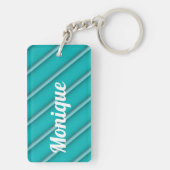 Flamingo op gepersonaliseerde turquoise Stripes Sleutelhanger (achterkant)