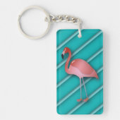 Flamingo op gepersonaliseerde turquoise Stripes Sleutelhanger (Voorkant)