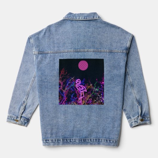 Flamingo op het dansfeest. denim jacket (Achterkant)