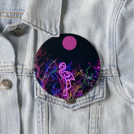 Flamingo op het dansfeest. ronde button 4,0 cm (In situ)