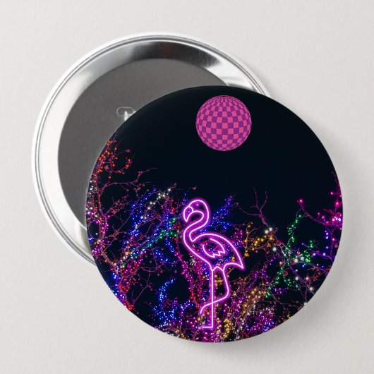 Flamingo op het dansfeest. ronde button 4,0 cm (Voorkant /achterkant)