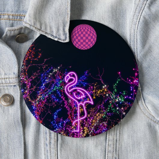 Flamingo op het dansfeest. ronde button 6,0 cm (In situ)