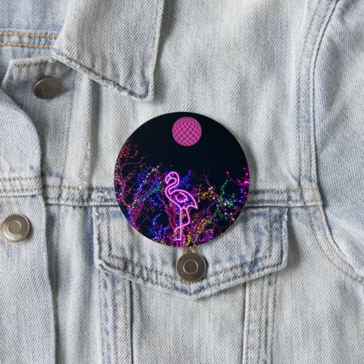 Flamingo op het dansfeest. ronde button 7,6 cm (In situ)