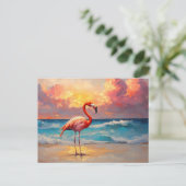 Flamingo op het strand briefkaart (Staand voorkant)