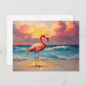 Flamingo op het strand briefkaart (Voorkant / Achterkant)