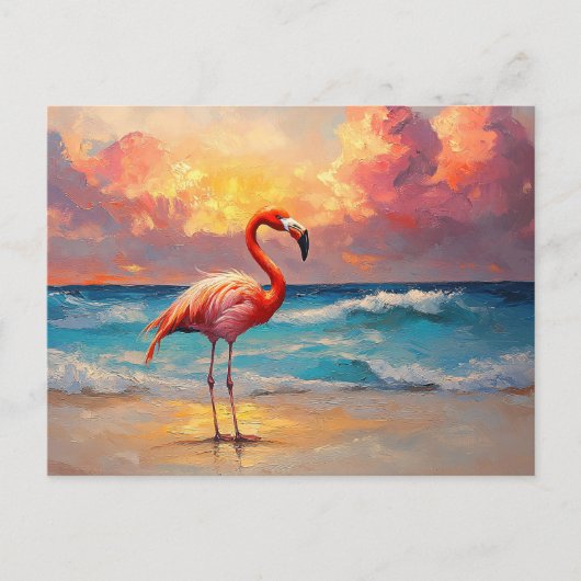 Flamingo op het strand briefkaart (Voorkant)