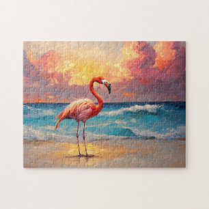 Flamingo op het strand legpuzzel