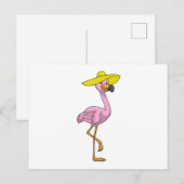 Flamingo op het strand met hoed briefkaart (Voorkant / Achterkant)