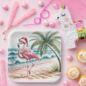 Flamingo op het strand papieren bordje (Feest)