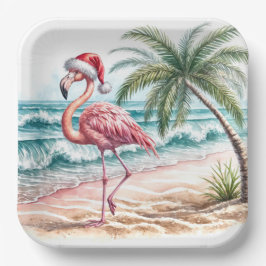 Flamingo op het strand papieren bordje