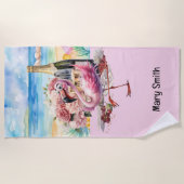 Flamingo op het strand strandlaken (Voorkant)