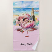 Flamingo op het strand strandlaken (Voorkant)
