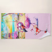 Flamingo op het strand strandlaken (Voorkant)