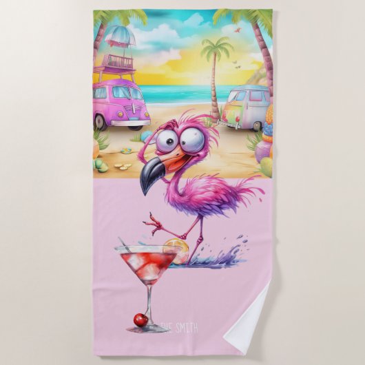 Flamingo op het strand strandlaken (Voorkant)