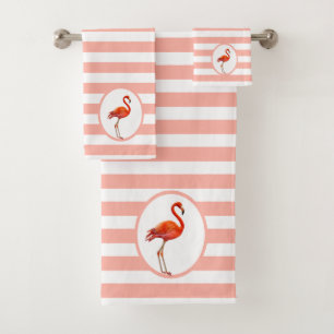 Flamingo op koraal en witte gestreepte badhanddoek bad handdoek