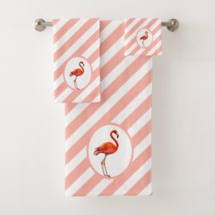 Flamingo op koraal en witte gestreepte badhanddoek bad handdoek