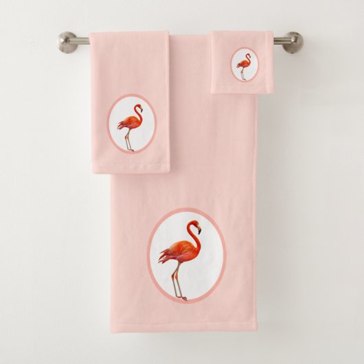Flamingo op Licht Koraal Roze Bad Handdoek Set (Insitu)