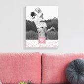 Flamingo op pokadots | Foto met monogram Canvas Afdruk (Insitu (Woonkamer))