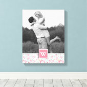 Flamingo op pokadots | Foto met monogram Canvas Afdruk (Insitu (Houten vloer))