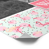 Flamingo op pokadots | Foto met monogram Poster (Hoek)