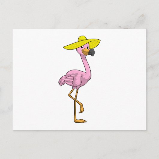 Flamingo op strand met hoed briefkaart (Voorkant)