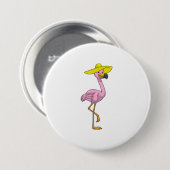 Flamingo op strand met Pet Ronde Button 7,6 Cm (Voorkant /achterkant)