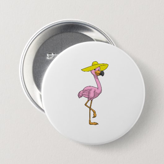Flamingo op strand met Pet Ronde Button 7,6 Cm (Voorkant /achterkant)