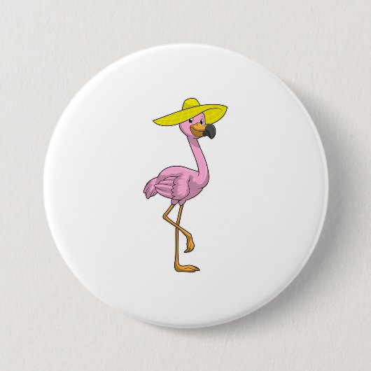 Flamingo op strand met Pet Ronde Button 7,6 Cm (Voorkant)