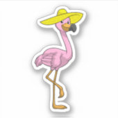 Flamingo op strand met Pet Sticker (Voorkant)