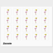 Flamingo op strand met Pet Vierkante Sticker (Vel)