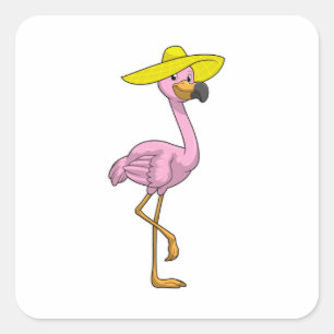 Flamingo op strand met Pet Vierkante Sticker