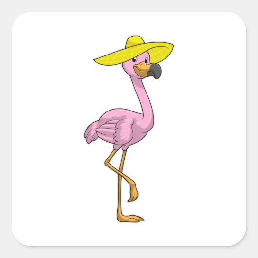 Flamingo op strand met Pet Vierkante Sticker (Voorkant)
