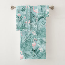 Flamingo Orchid Tropical Pattern Blauwgroen ID868 Bad Handdoek