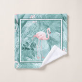 Flamingo Orchid Tropical Pattern Blauwgroen ID868  Bad Handdoek (Wasdoekje)
