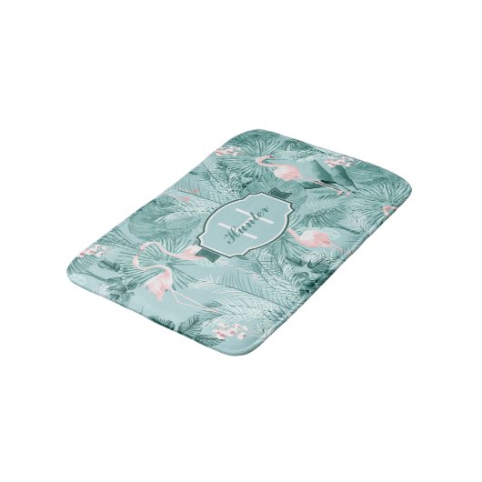 Flamingo Orchid Tropical Pattern Blauwgroen ID868 Badmat (Gekanteld)