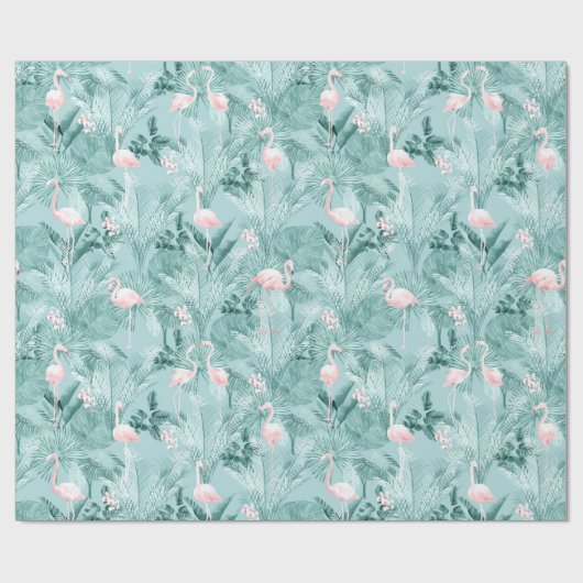 Flamingo Orchid Tropical Pattern Blauwgroen ID868 Cadeaupapier (Vlak)