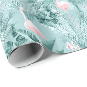 Flamingo Orchid Tropical Pattern Blauwgroen ID868 Cadeaupapier (Rol Hoek)