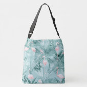 Flamingo Orchid Tropical Pattern Blauwgroen ID868 Crossbody Tas (Achterkant)