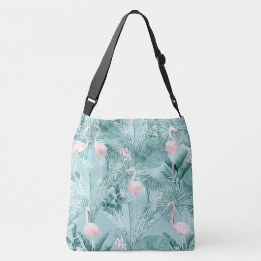Flamingo Orchid Tropical Pattern Blauwgroen ID868 Crossbody Tas (Achterkant)