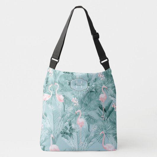 Flamingo Orchid Tropical Pattern Blauwgroen ID868 Crossbody Tas (Voorkant)