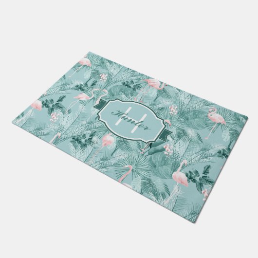 Flamingo Orchid Tropical Pattern Blauwgroen ID868 Deurmat (Schuin)