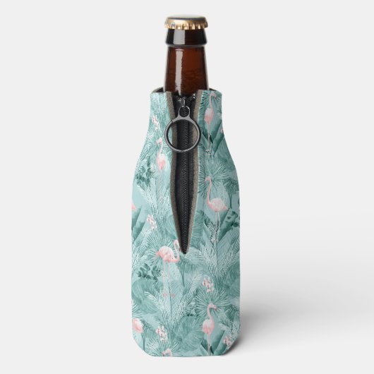 Flamingo Orchid Tropical Pattern Blauwgroen ID868 Flesjeskoeler (Fles Achterkant)