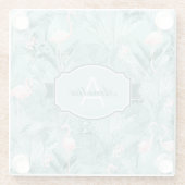 Flamingo Orchid Tropical Pattern Blauwgroen ID868 Glazen Onderzetter (Achterkant)