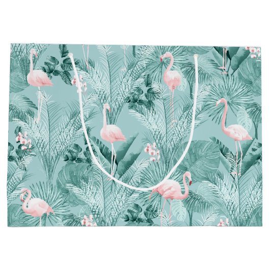Flamingo Orchid Tropical Pattern Blauwgroen ID868 Groot Cadeauzakje (Achterkant)